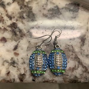 Seattle Seahawks Silver blue green sparkling engraved dangling earrings like NEW